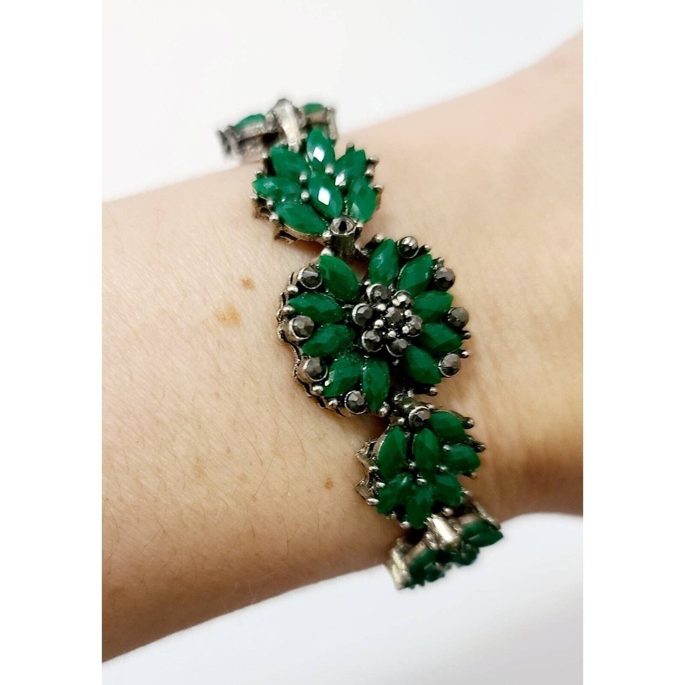 Vintage Green Glass and Marcasite Bracelet
